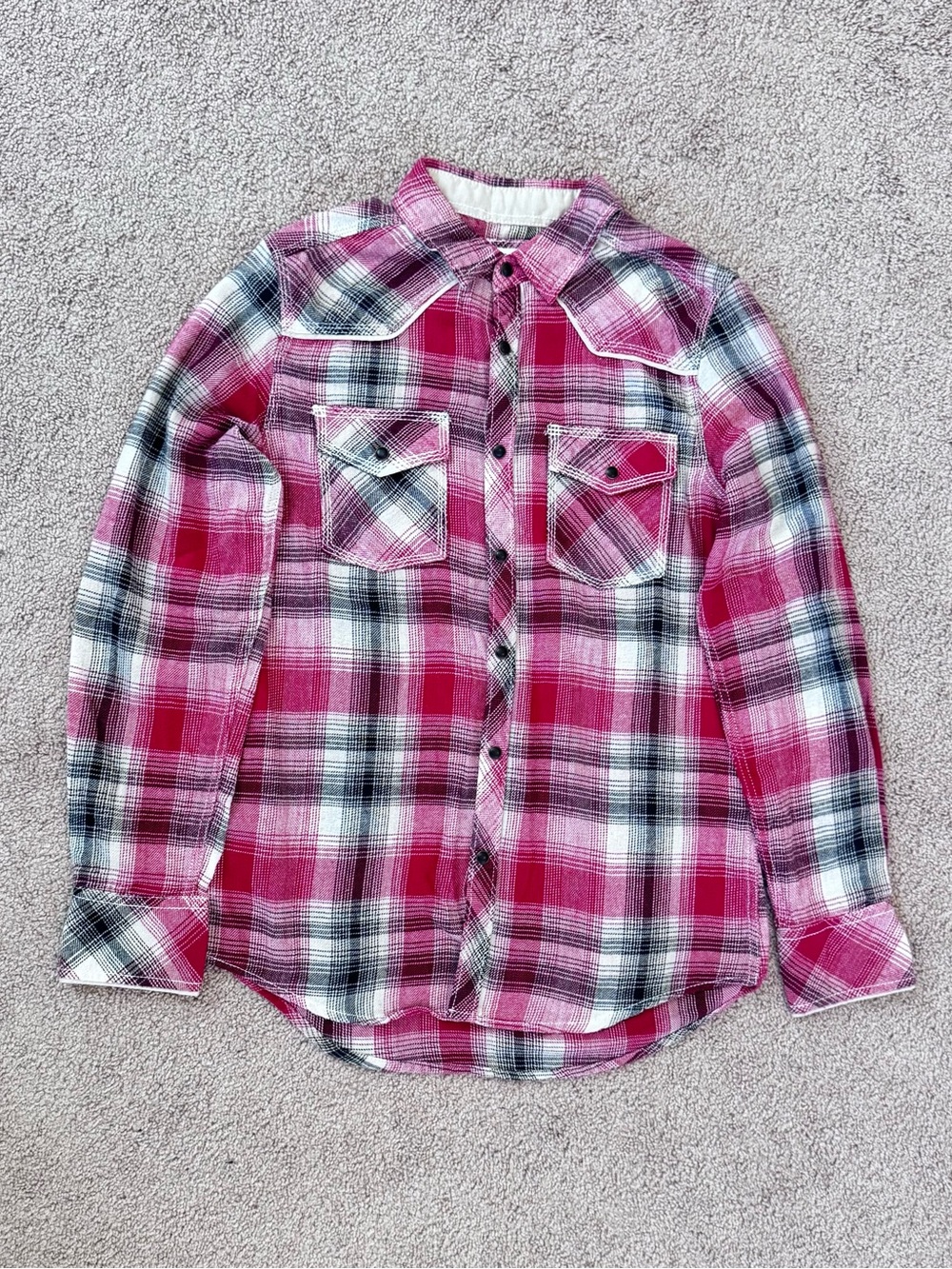 Girls' Red Plaid Button-Up Shirt - Brand Unspecified